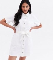 Urban Bliss White Twill Belted Mini Shirt Dress